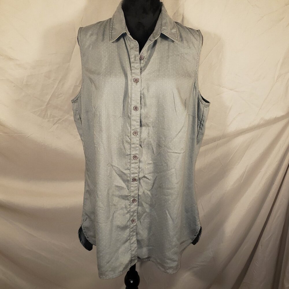 Coldwater Creek Gray Sleeveless Button-Down Shirt